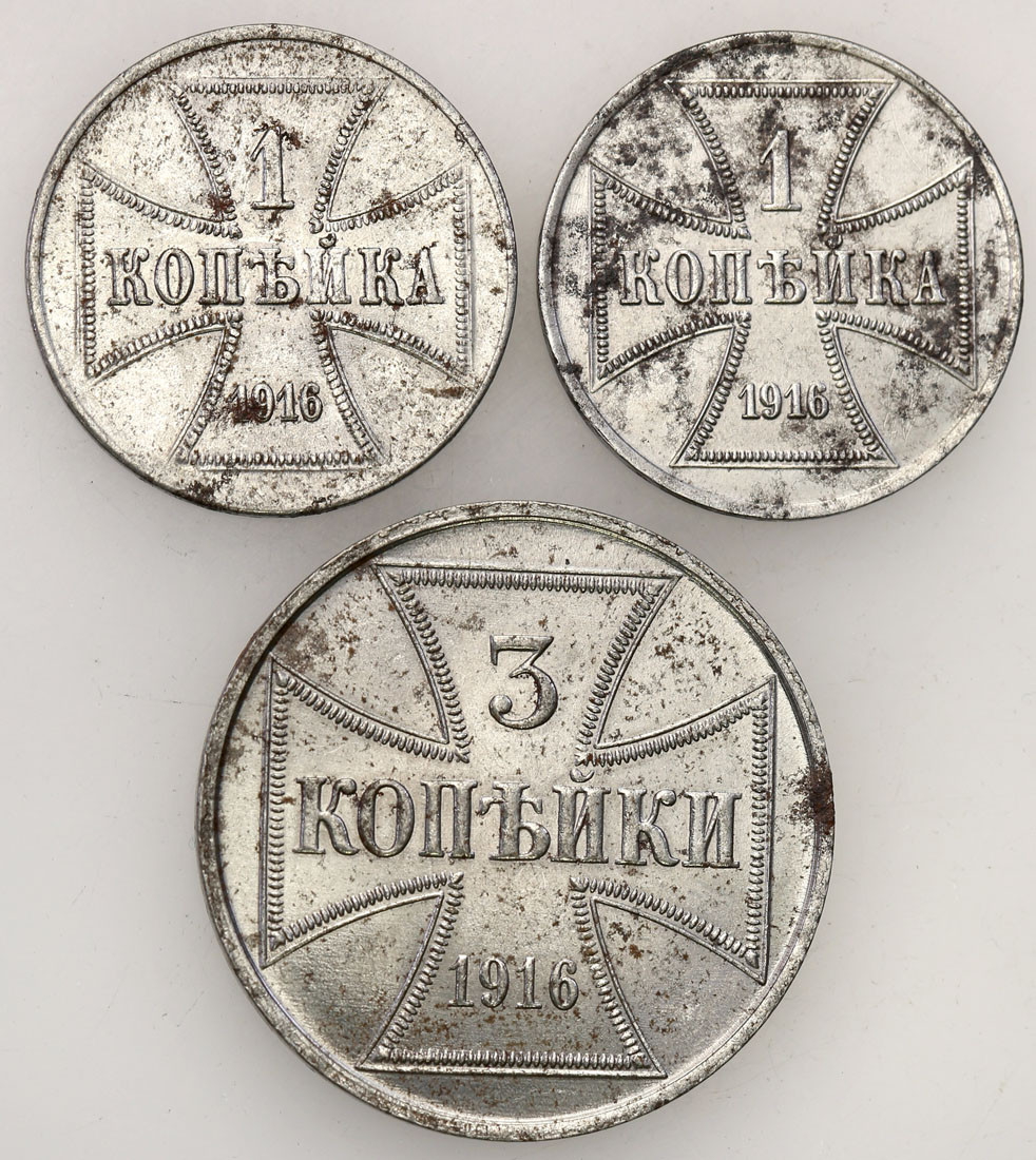 Polska OST. 1, 3 kopiejki 1916, Hamburg, Berlin, zestaw 3 monet